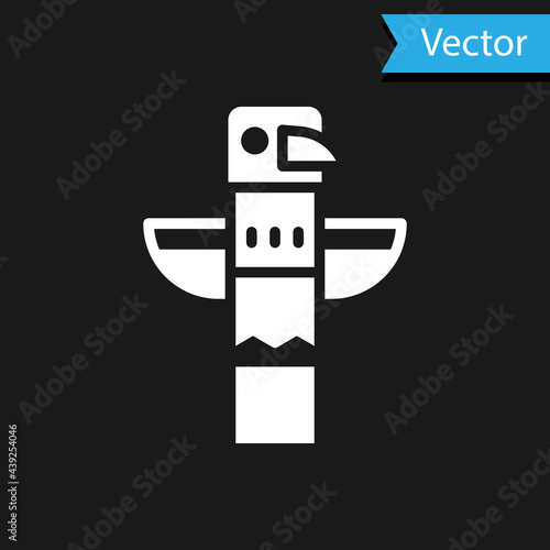 White Canadian totem pole icon isolated on black background. Vector