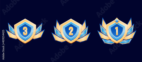 fantasy rounded shield golden diamond rank badge medal with wings for gui asset elements vector illustration