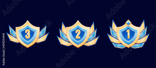 fantasy shield golden diamond rank badge medal with wings for gui asset elements vector illustration
