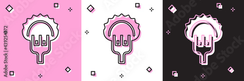 Set Dumplings on fork icon isolated on pink and white, black background. Pierogi, varenyky, pelmeni, ravioli. Traditional Ukrainian food. Vector
