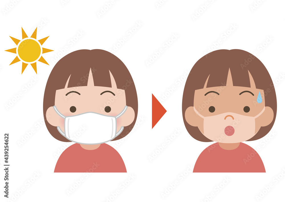 マスクの形の日焼けをした女の子のイラスト マスクの形の日焼けをした女の子のイラスト