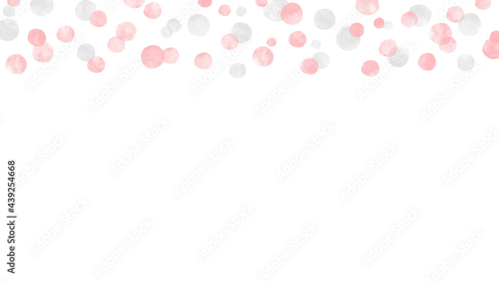 Watercolor illustration of pastel pink and light grey confetti upper border background. Watercolor illustration of pastel pink and light grey confetti upper border background.