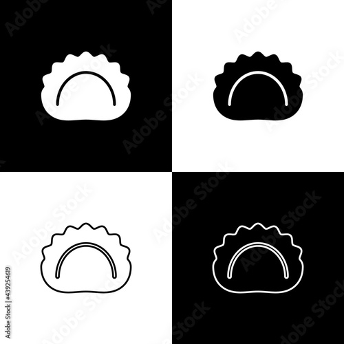 Set Dumplings icon isolated on black and white background. Pierogi, varenyky, pelmeni, ravioli. Traditional Ukrainian food. Vector
