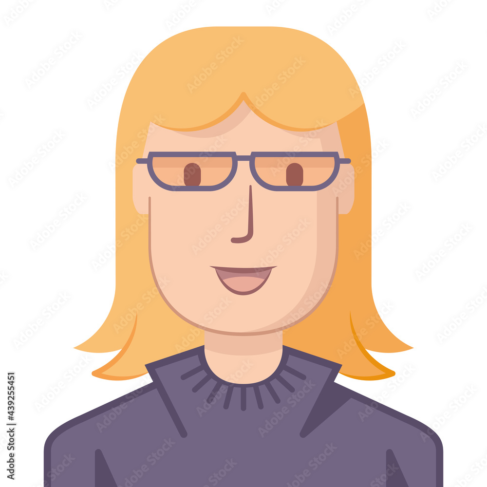 Young girl avatar with glasses, flat style. Illustration of a young woman drawn in flat style. Young girl avatar with glasses, flat style. Illustration of a young woman drawn in flat style.