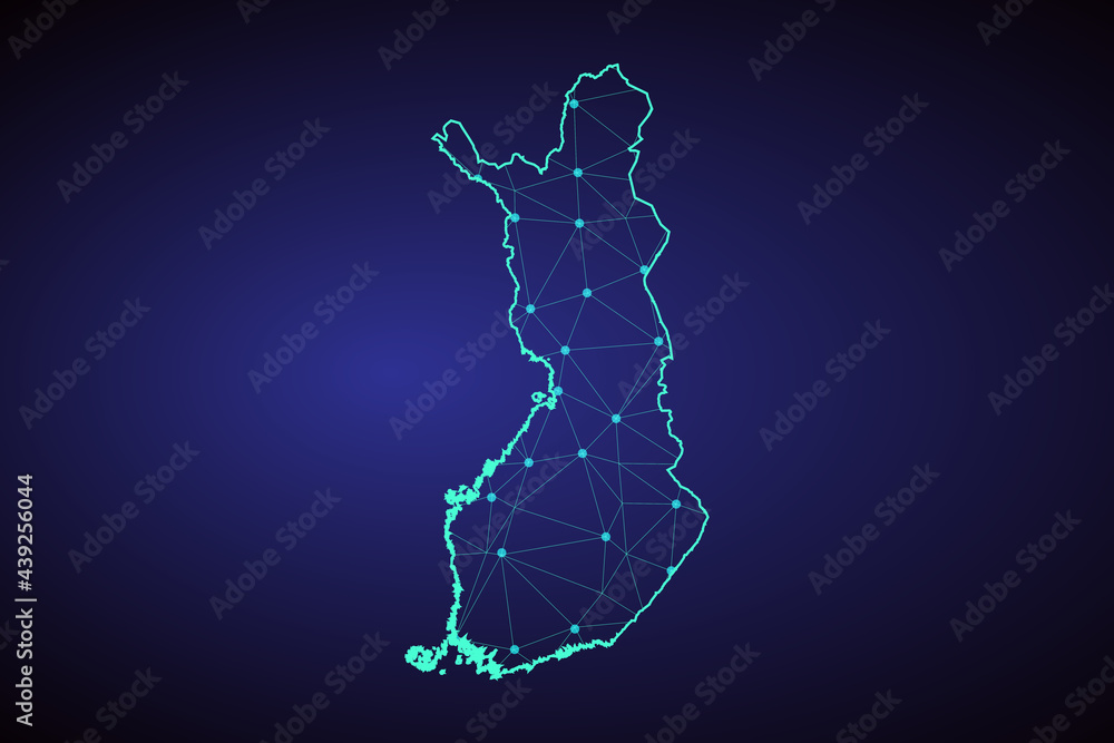 Map of Finland. Wire frame 3D mesh polygonal network line, Design sphere, dot and structure. Vector illustration eps 10. Map of Finland. Wire frame 3D mesh polygonal network line, Design sphere, dot and structure. Vector illustration eps 10.