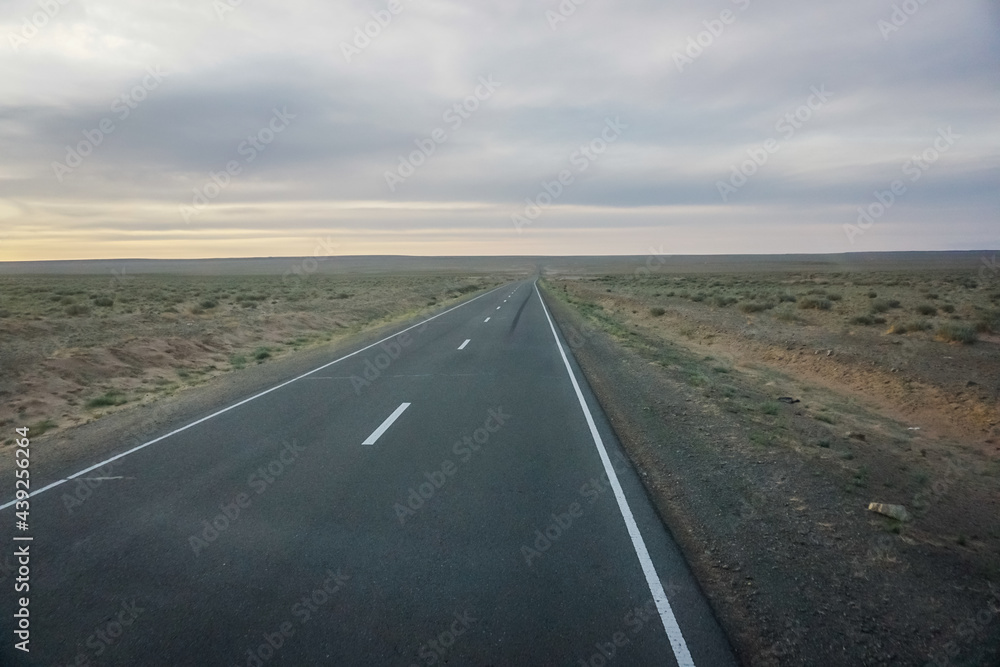 Quiet and empty road in Mongolia