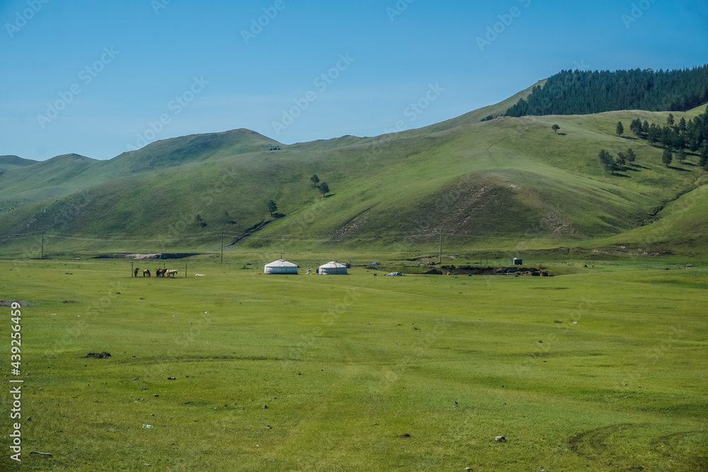 Beautiful landscapes of fields and hills of Mongolia