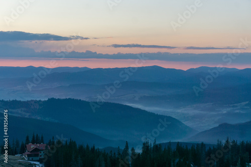 Spring view, fantastic evening sunset light. Carpathian mountains, Ukraine
