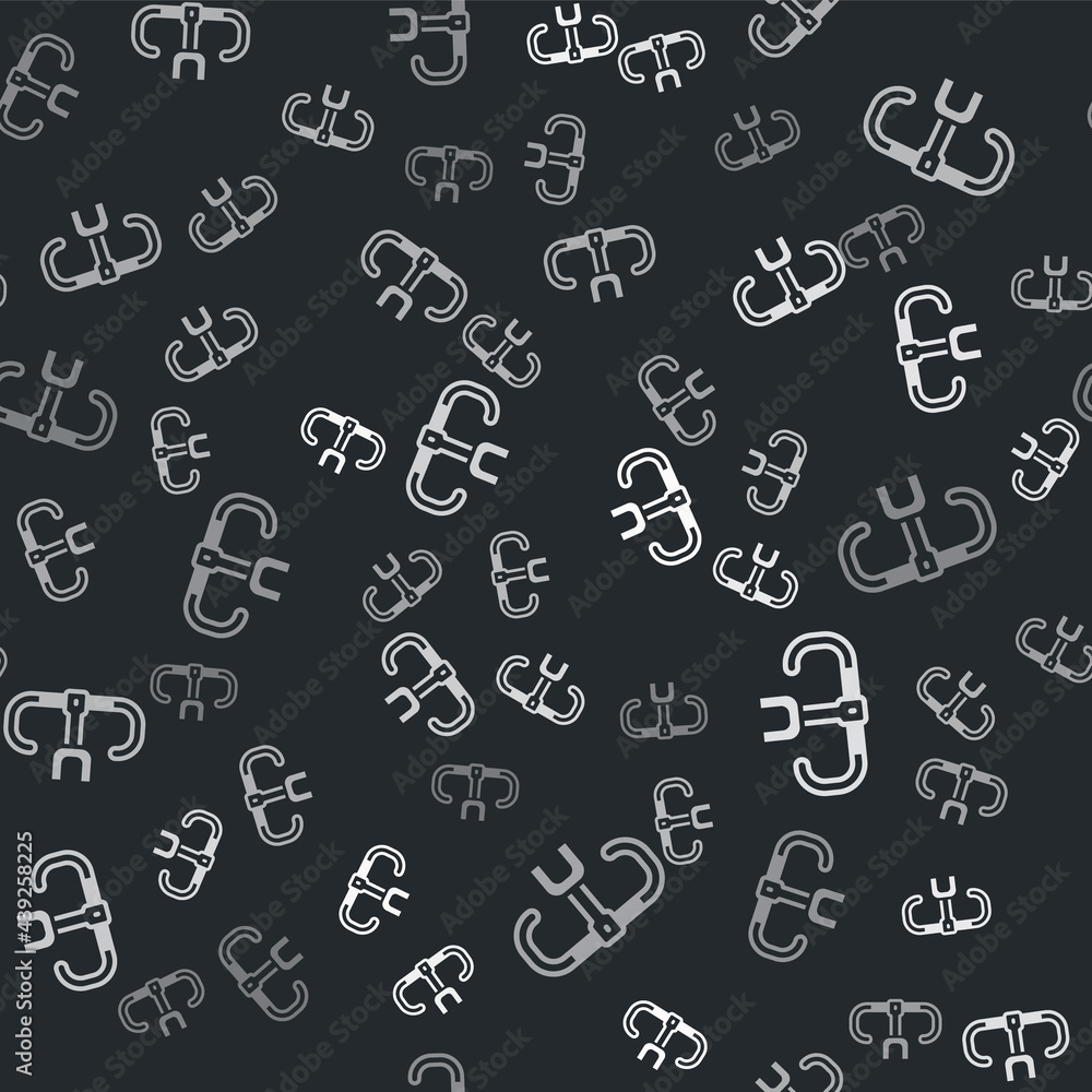 Grey Bicycle handlebar icon isolated seamless pattern on black background. Vector