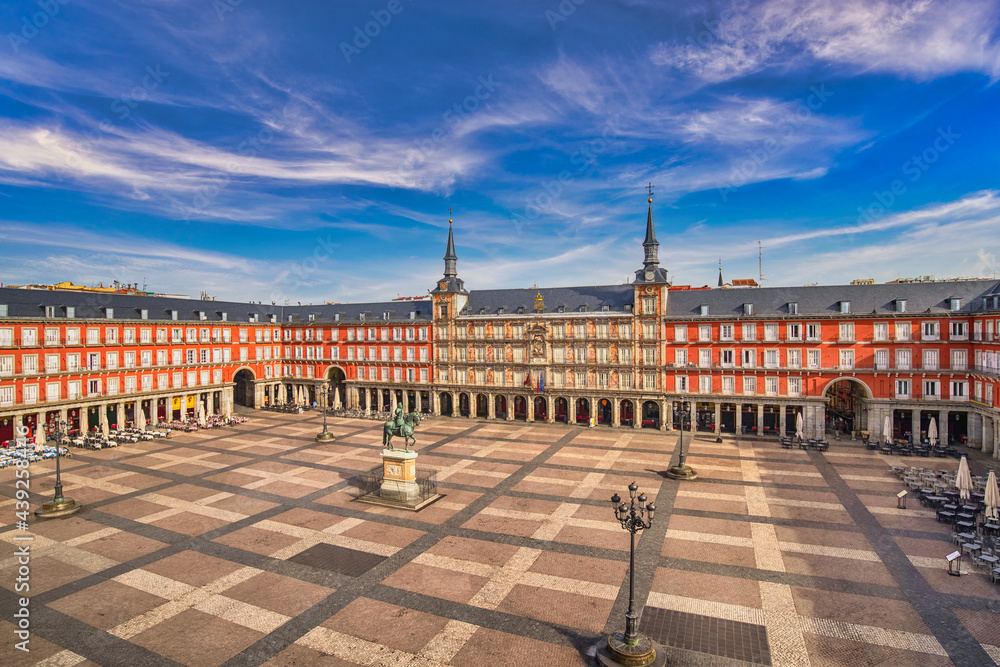 Madrid Spain, aerial view city skyline at Plaza Mayor