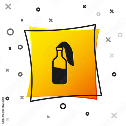 Black Cocktail molotov icon isolated on white background. Yellow square button. Vector
