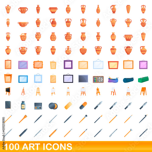 100 art icons set. Cartoon illustration of 100 art icons vector set isolated on white background