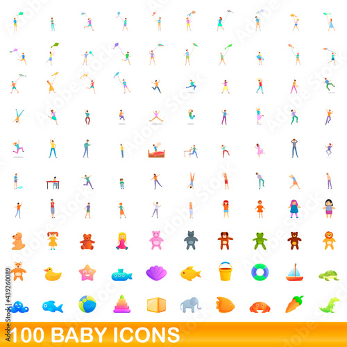 100 baby icons set. Cartoon illustration of 100 baby icons vector set isolated on white background