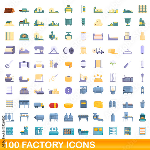 100 factory icons set. Cartoon illustration of 100 factory icons vector set isolated on white background