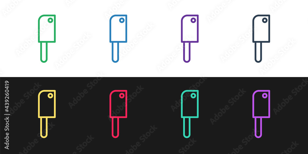 Set line Meat chopper icon isolated on black and white background. Kitchen knife for meat. Butcher knife. Vector Illustration Set line Meat chopper icon isolated on black and white background. Kitchen knife for meat. Butcher knife. Vector Illustration