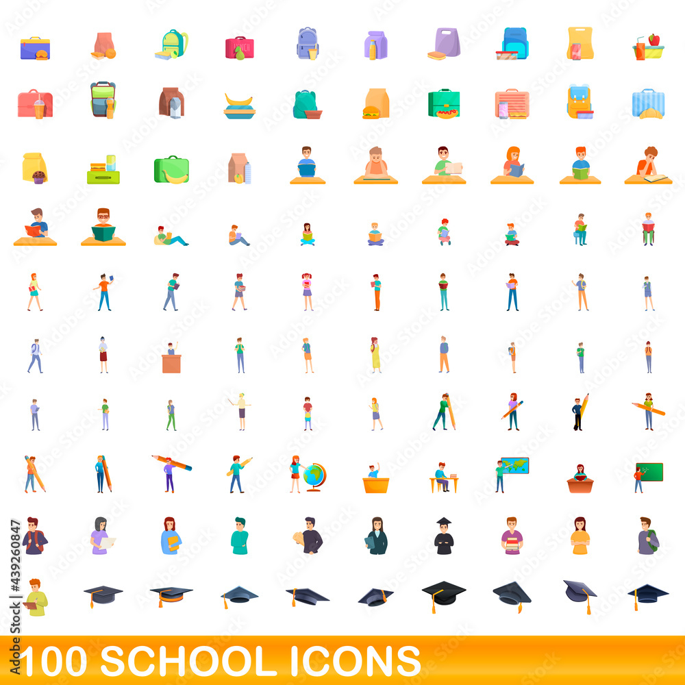100 school icons set. Cartoon illustration of 100 school icons vector set isolated on white background 100 school icons set. Cartoon illustration of 100 school icons vector set isolated on white background
