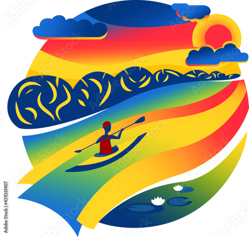 kayaking on the river in summer