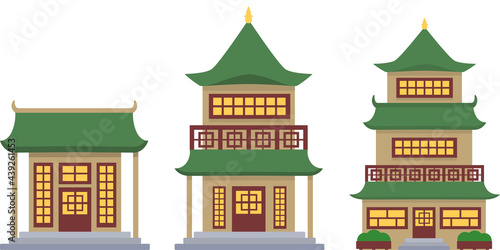 Flat design old chinese buildings illustration vector set