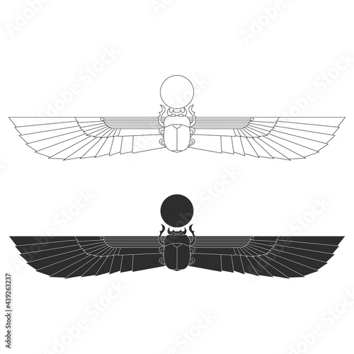 vector monochrome icon set with ancient egyptian symbol Winged sun for your project