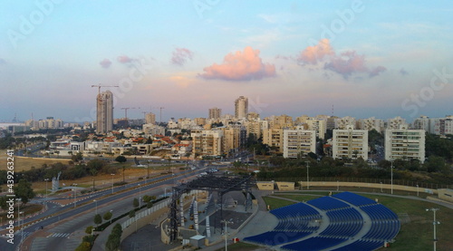 View from height of Ashdod city from Ashdod Yam Park, summer evening, Israel