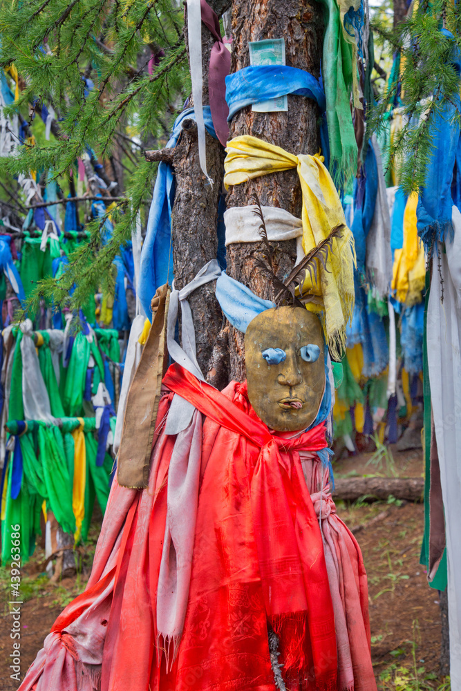 Masks in the shaman's sanctuary. Mongolia. Lake Khuvsgul Masks in the shaman's sanctuary. Mongolia. Lake Khuvsgul