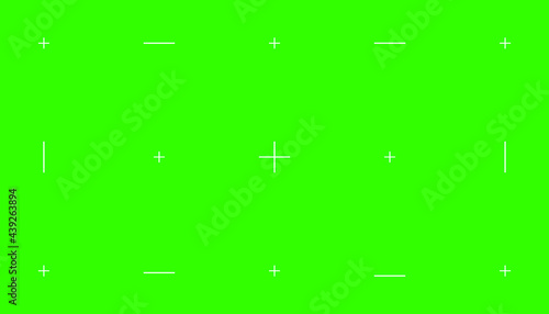 Green colored chroma key background screen flat style design vector illustration. Chroma key VFX screen with tracking marks on it abstract background concept for video footage.