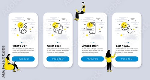 Vector Set of Technology icons related to Internet notification, Online shopping and Hypoallergenic tested icons. UI phone app screens with people. Ab testing line symbols. Vector