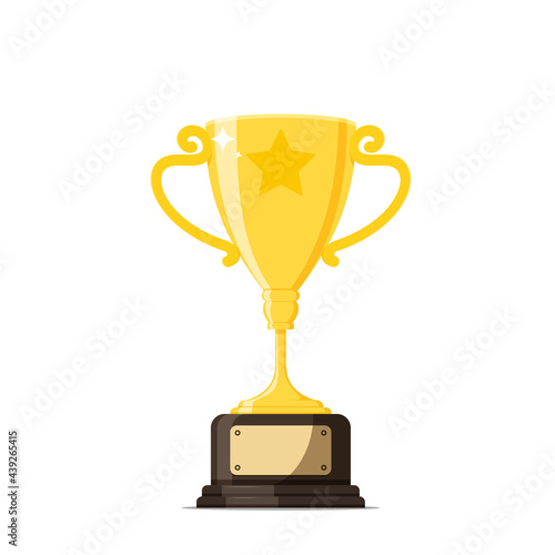 Vector illustration of winner's trophy icon. Gold cup trophy icon symbol in flat style. Isolated on a white background
