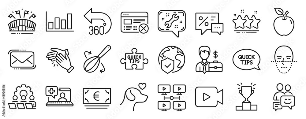Set of Business icons, such as Report diagram, Teamwork, Stars icons. World insurance, Communication, Apple signs. Sports arena, Reject web, Winner podium. Messenger mail, Businessman case. Vector Set of Business icons, such as Report diagram, Teamwork, Stars icons. World insurance, Communication, Apple signs. Sports arena, Reject web, Winner podium. Messenger mail, Businessman case. Vector