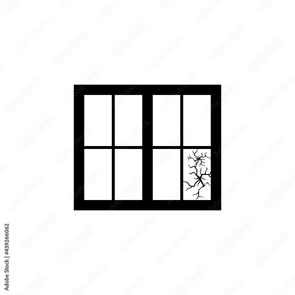 Broken window icon isolated on white background Broken window icon isolated on white background