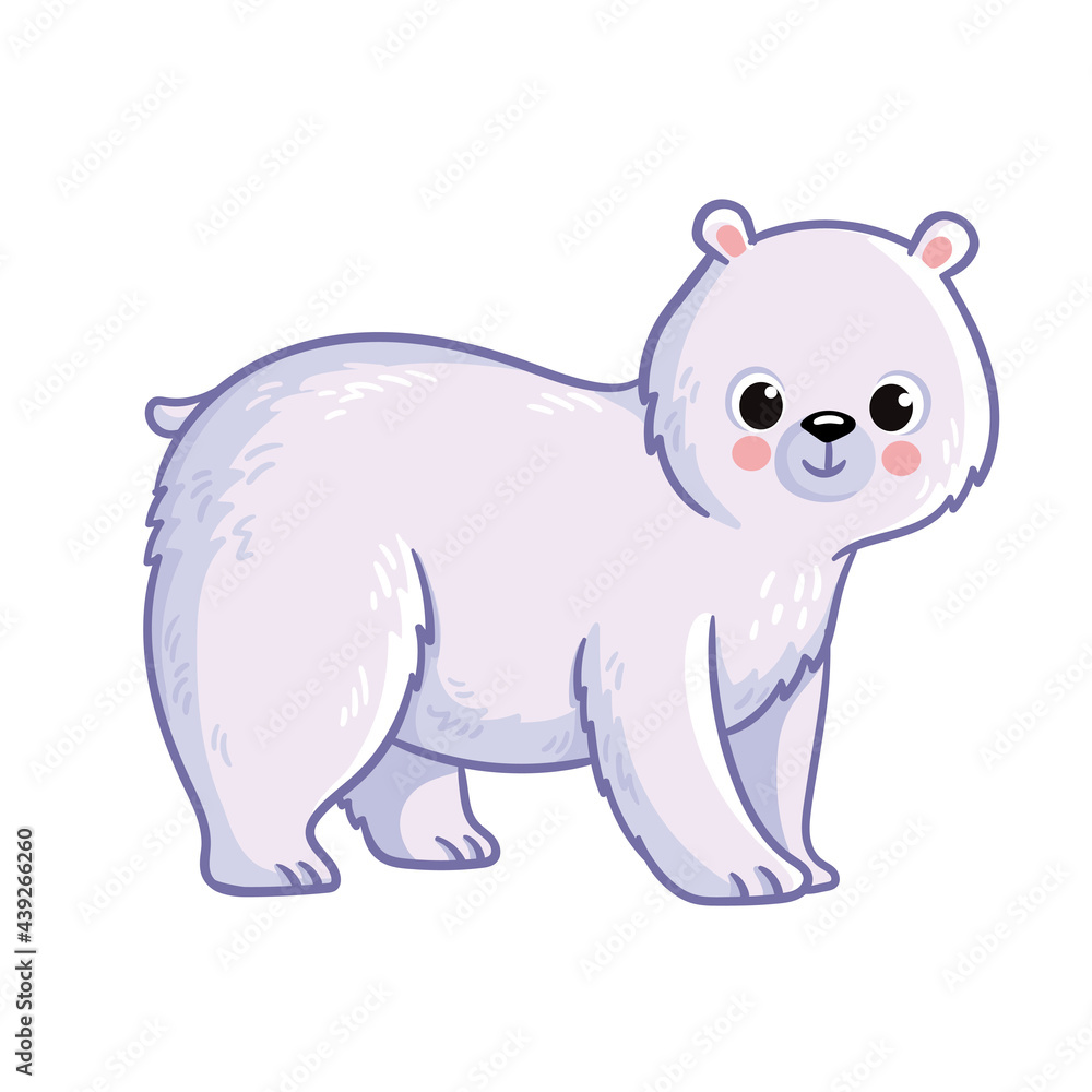 Cute polar bear stands on a white background. Vector illustration with northern animals Cute polar bear stands on a white background. Vector illustration with northern animals
