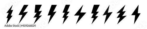 lightning bolt icon. energy power thnder flash electric volt sign vector illustration isolated on white background. thunderstorm logo set