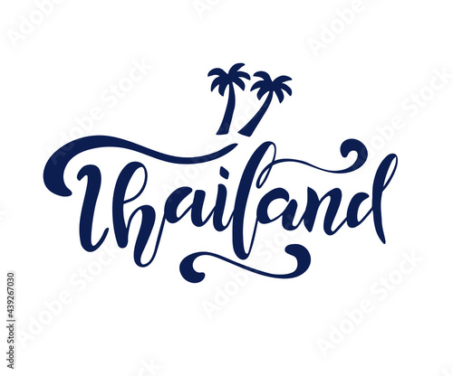 Handwritten Thailand logo, lettering, calligraphy. Text for label,stamp, banner, poster, postcard, website. Vector template eps 10