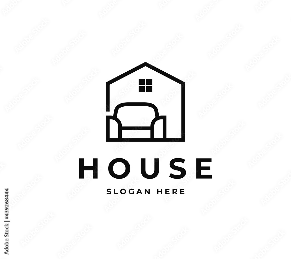 House Armchair Soft Sofa Vector Logo Design. Home Furnishing Property Investement Icon Symbol House Armchair Soft Sofa Vector Logo Design. Home Furnishing Property Investement Icon Symbol