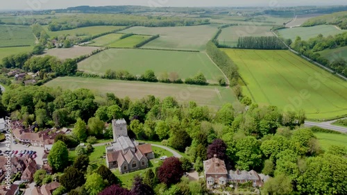 Flying towards the village church in Chilham, Kent photo