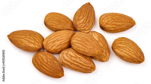 Almond nuts, isolated on white background. High resolution image.