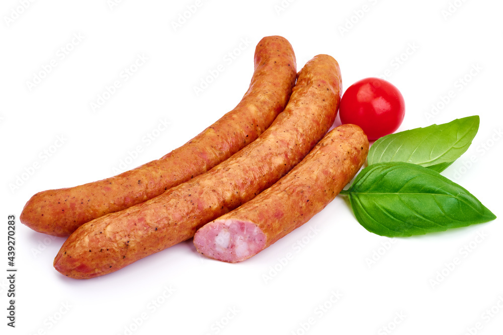 Dried Pork sausages, isolated on white background. High resolution image.