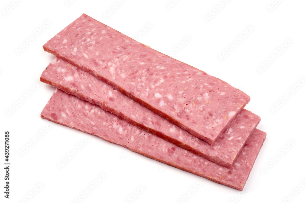 Salami sausage slices, isolated on white background. High resolution image Salami sausage slices, isolated on white background. High resolution image