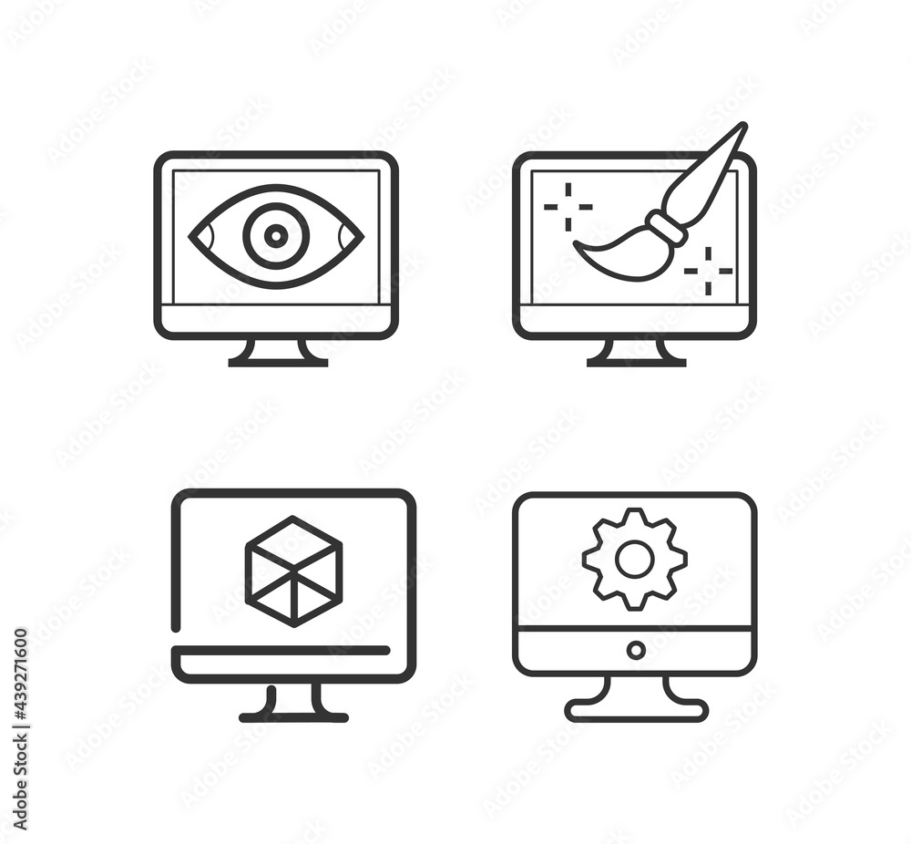 Computer, monitor screen line vector icon set Computer, monitor screen line vector icon set