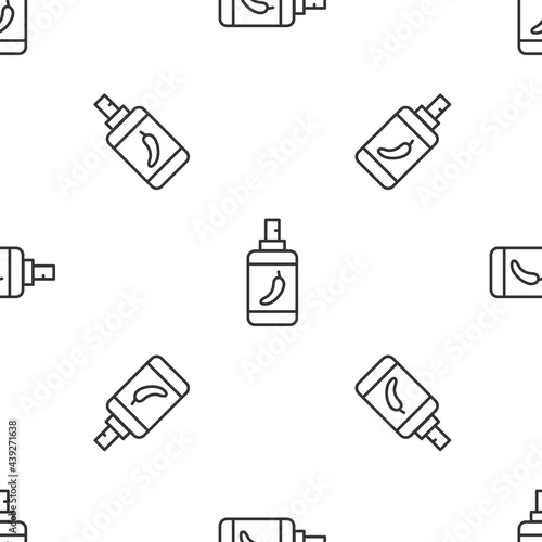 Grey line Pepper spray icon isolated seamless pattern on white background. OC gas. Capsicum self defense aerosol. Vector