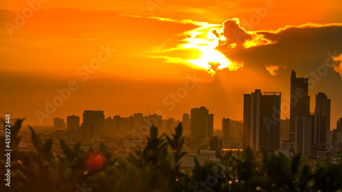 abstract background view of the colorful twilight sky.In the evening, the colorful changes (pink, orange, yellow, purple, sky) merge into the beauty of nature