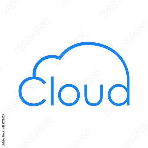 Computing cloud. Logotipo nube con texto Cloud con lineas de color azul