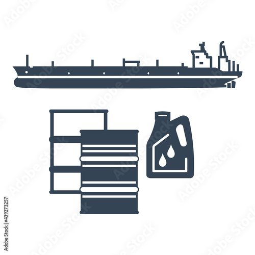Vector black icon dry cargo ship, bulk carrier, tanker