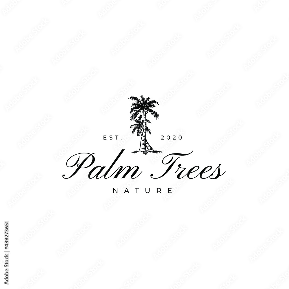 Palm Tree Beach Drawing Logo Vector Illustration Template Icon