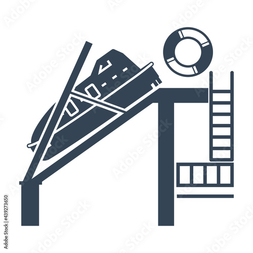 Vector black icon lifeboat on the ship