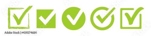 Green check mark icon set. Check mark vector icon. Symbols set ,green checkmark isolated on white background. Correct vote choise. Vector illustration eps 10 photo