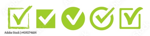 Green check mark icon set. Check mark vector icon. Symbols set ,green checkmark isolated on white background. Correct vote choise. Vector illustration eps 10