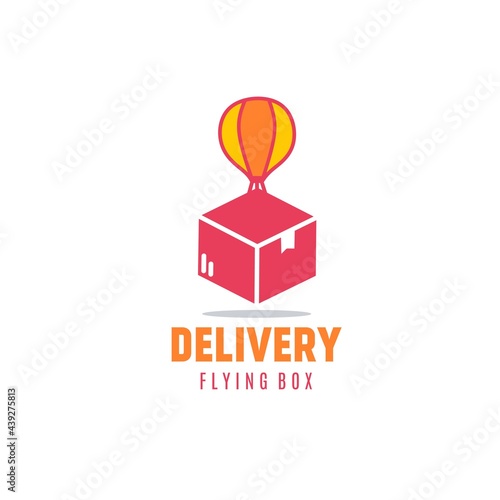 Flying package logo. Modern technology shipping method without courier. Safe contactless delivery to home to prevent the spread of the corona virus. Stay home, quarantine, Covid-19 prevention concept.