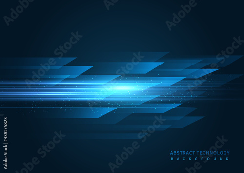 Abstract technology geometric overlapping hi speed line movement design on blue background with copy space for text.