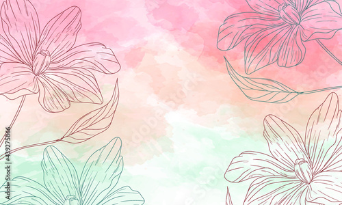 watercolor painted background with hand drawn flowers